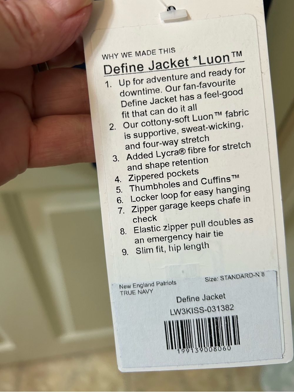 lululemon athletica New England Patriots Define Jacket in True Navy size 8 - Picture 7 of 9